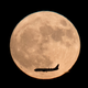 A jet plane flies across the moon as seen from Beijing, China. Image: Ng Han Guan/AP
